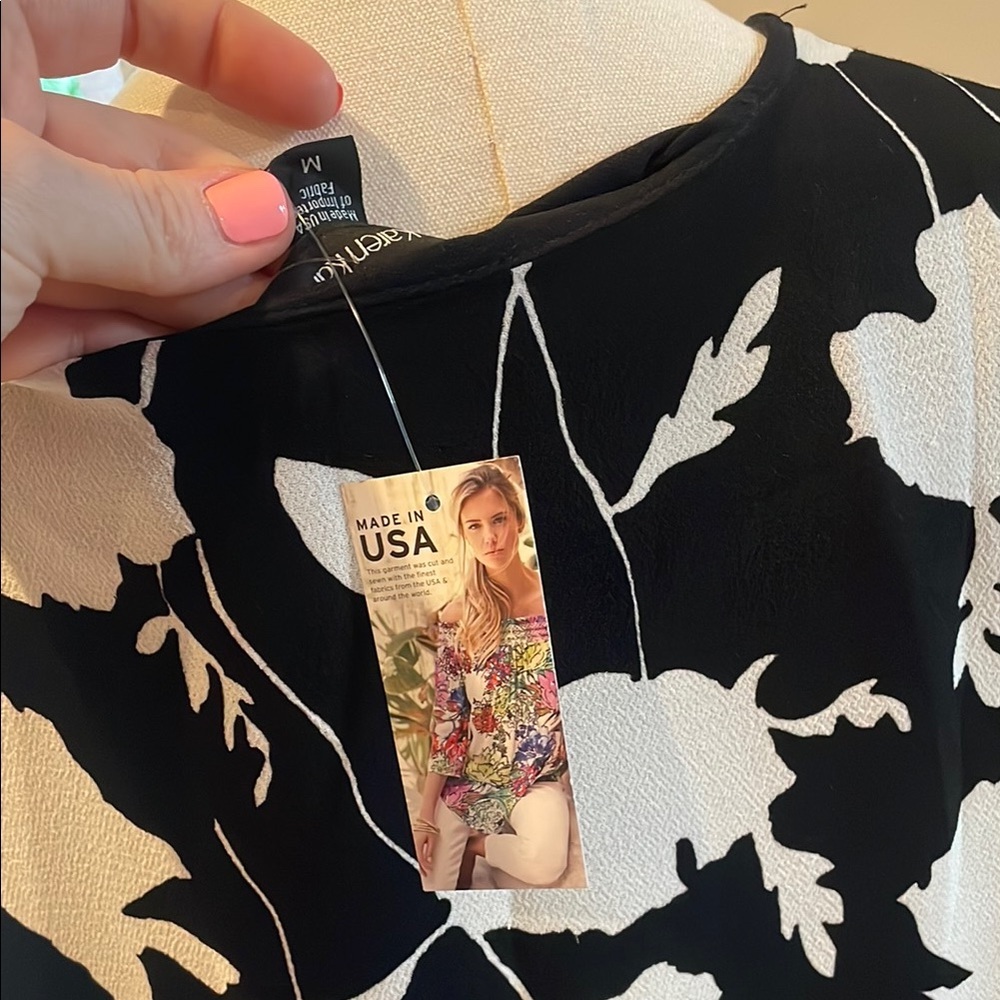 NWT Karen Kane Black and White Floral Dress Medium Flounce Sleeve - Picture 6 of 7